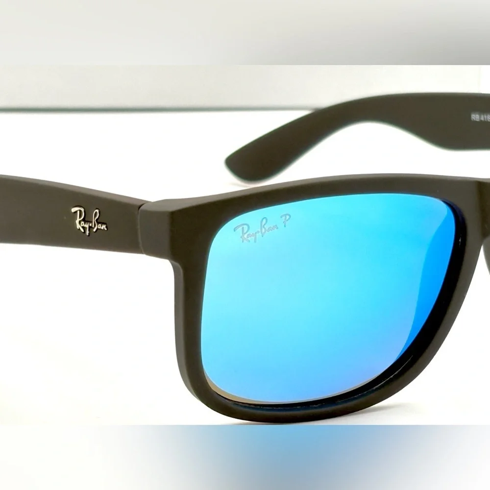 Ray-Ban Polarized Sunglasses Blue Mirror Wayfarer RB4165 Black Rubber Soft 202 - Picture 13 of 15